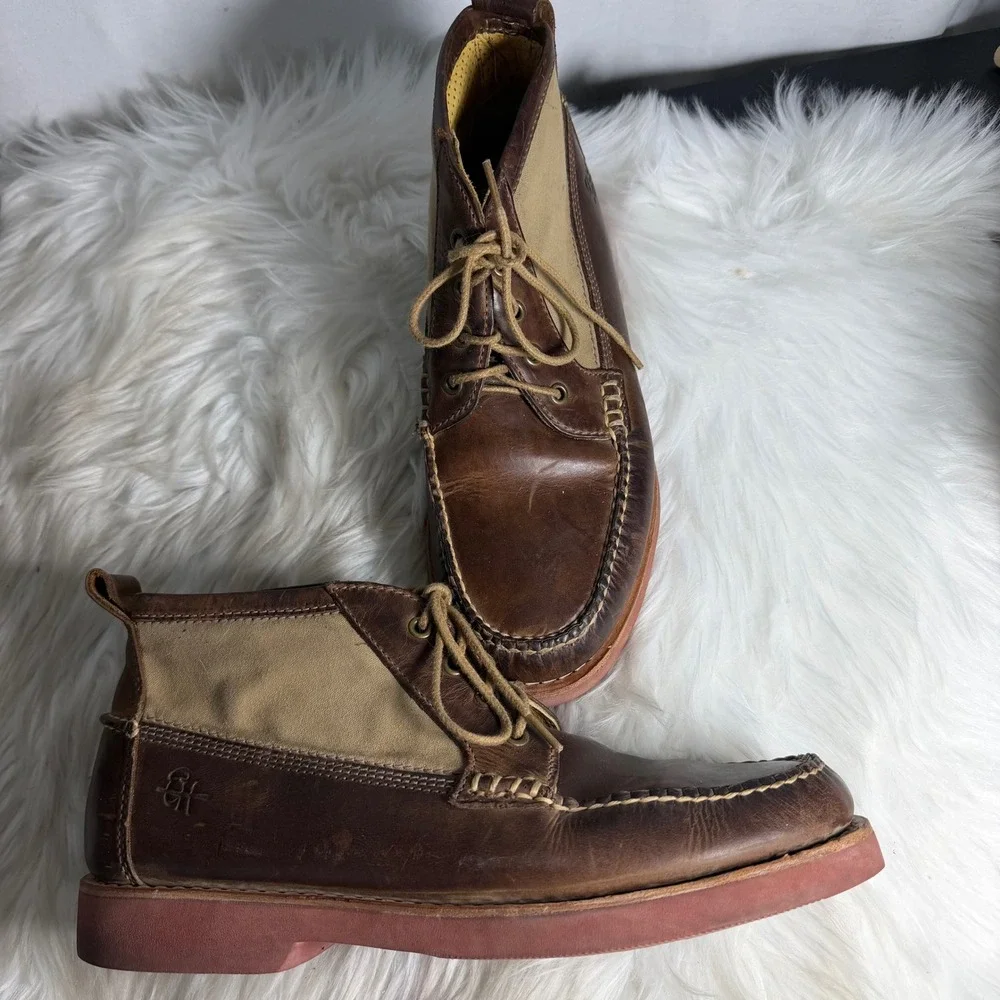 Ernest Hemingway Sebago Mens Brown Leather Canvas Moc Toe Chukka Boots 9 M